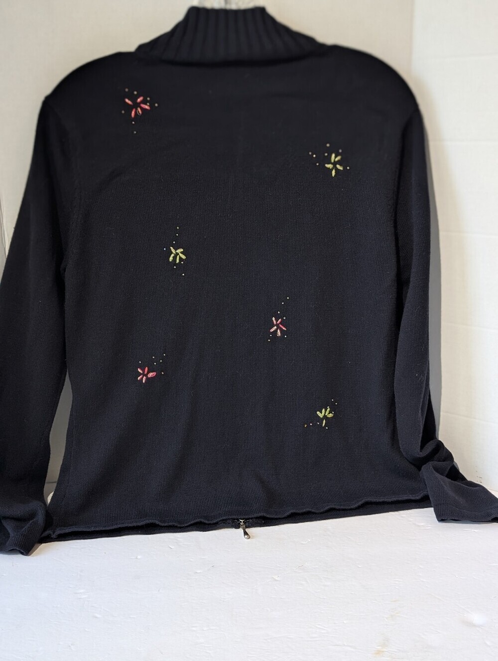 Vintage Talbots Sweater S Black Zip-Up Jacket Christmas Angel/ Fairy Appliqués - Picture 4 of 4